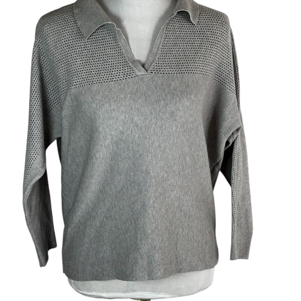 Vila Milano V-Neck Women's Sweater Top Gray Long Sleeve Sz L